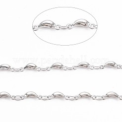 変色しない201ステンレススチールのムーン＆オーバルリンクチェーン  ハンダ付け  ステンレス鋼色  10x4x2mm  約3.28フィート（1m）/連&nbsp;STAS-N092-112