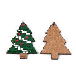 プリントバスウッドペンダント  バックランダムカラー  クリスマスツリー  グリーン  29.5x23x2mm  穴：1.5mm&nbsp;WOOD-S045-044