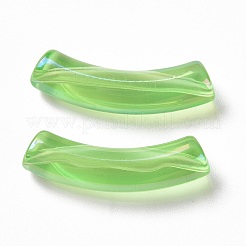 UVメッキ透明レインボー虹色アクリルビーズ  カーブチューブ  薄緑  32~33x10x8mm  穴：1.6mm&nbsp;OACR-A016-01E
