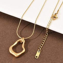 304ステンレススチール製中空不規則ティアドロップペンダントラウンドスネークチェーンネックレス（女性用）  PVD真空メッキ  長持ちメッキ  ゴールドカラー  17.91インチ（45.5cm）&nbsp;NJEW-G188-01G