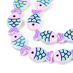 染色・加熱ガラスエナメルビーズ  魚  空色  20x13x5.5~6mm  穴：1mm&nbsp;GLAA-T023-45B