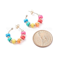 ポリマークレイビーズC字型スタッドピアス  女性用真鍮ハーフフープピアス  カラフル  24.5x24.5x6mm  ピン：0.6mm&nbsp;EJEW-TA00073