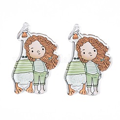 透明プリントアクリルビッグペンダント  女の子とガチョウ  ゴールデンロッド  73.5x43x3.5mm  穴：2mm&nbsp;OACR-N133-007