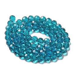 透明ガラスビーズ  ファセット（32ファセット）  ラウンド  ダークターコイズ  10mm  穴：1.8mm  約66~68個/連  24.02~24.13インチ（61~61.3cm）&nbsp;X-EGLA-A035-T10mm-D12