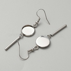 314ステンレススチールピアスフック  カボションのセッティング  フラットラウンド  ステンレス鋼色  60mm  ピン：0.7mm  トレイ：12mm&nbsp;STAS-WH0046-01B