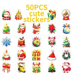 クリスマステーマの漫画紙ステッカー50枚  粘着デカール  ウォーターボトル用ラップトップ電話スケートボードの装飾  ミックスカラー  50~51x40~50x0.3mm&nbsp;DIY-P085-09