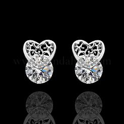 Heart Real Platinum Plated Eco-Friendly Tin Alloy Cubic Zirconia Stud Earrings&nbsp;EJEW-BB13459
