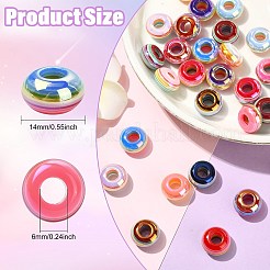 35個 7色ストライプ樹脂ヨーロピアンビーズ  大穴ビーズ  ロンデル  ミックスカラー  14mm  穴：6mm  5個/カラー&nbsp;RESI-CJ0005-16