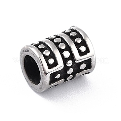304ステンレスチューブビーズ  チベットスタイル  溝付き  コラム  アンティークシルバー  9x7mm  穴：4.5mm&nbsp;STAS-I190-16AS