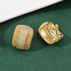 Brass Micro Pave Cubic Zirconia Oval Stud Earrings&nbsp;EJEW-L275-09G
