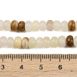 天然の緑色の縞模様のある方解石（アフガン翡翠）ビーズの連  ロンデル  6.5x4.5mm  穴：0.9mm  約86個/連  15.08インチ（38.3cm）&nbsp;G-L647-D03-4x6mm