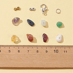DIYジェムストーンブレスレットネックレス作りキット  天然石と合成石の混合チップとガラスシードビーズを含む  アイアン製丸カン  合金の留め金  ミックスカラー  ビーズ：120g /箱&nbsp;DIY-FS0003-48