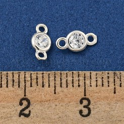 スターリングシルバーコネクターチャーム925個  キュービックジルコニア付き  フラットラウンド  銀  7x3.6x1.5mm  穴：1mm&nbsp;STER-C007-07A-S