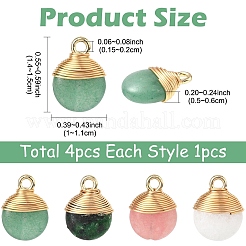 4Pcs 4 Styles Natural White Jade & Green Aventurine & Ruby in Zoisite Flat Round Charms&nbsp;G-YW0002-63