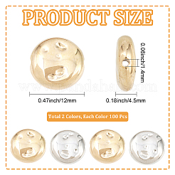 200個2色ccbプラスチックビーズ  フラットラウンド  プラチナ＆ライトゴールド  12x4.5mm  穴：1.4mm  100個/カラー&nbsp;CCB-PA0001-19