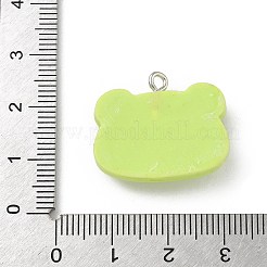 不透明樹脂ペンダント  カエル  プラチナトーンの鉄ループ付き  緑黄  21x24.5x6mm  穴：2mm&nbsp;RESI-G115-03