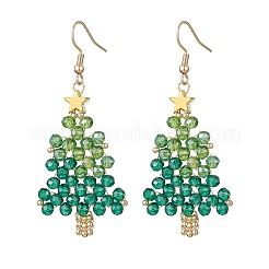 Christmas Tree Handmade Glass Seed Beads Dangle Earrings&nbsp;EJEW-MZ00489