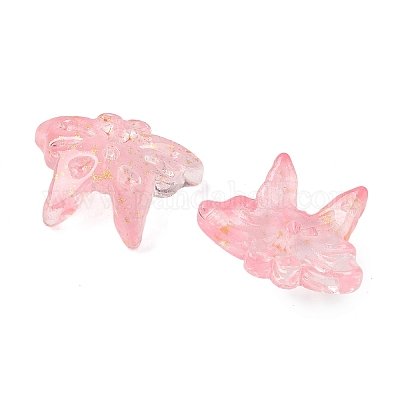 ガラスビーズ 蝶 金粉付き ピンク 13x17.5x3mm 穴：1.4mm 約1063