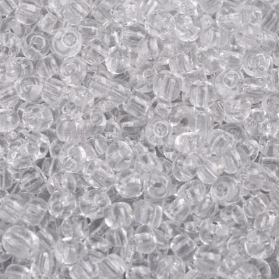ガラスシードビーズ  トランスペアレント  ラウンド  ホワイト  6/0  4mm  穴：1.5mm  約4500ビーズ/ポンド&nbsp;SEED-A004-4mm-1-1