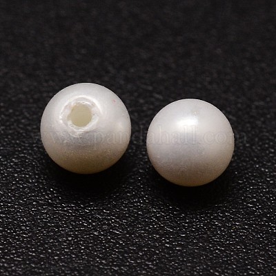 シェルパールビーズ  ラウンド  グレードA  片穴  ホワイト  4mm  穴：0.8mm&nbsp;X-BSHE-L031-01-4mm-1