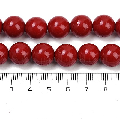 シェルパールビーズ連売り  ラウンド  レッド  12.5mm  穴：0.9mm  約33個/連  15.79''（40.1センチメートル）&nbsp;BSHE-K015-12mm-01-1