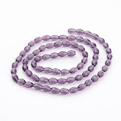 ガラスビーズ連売り  多面カット  オーバル  淡いバイオレットレッド  約4 mm幅  長さ6mm  穴：1mm  72個/連  17インチ&nbsp;GC4X6MMC03Y-1
