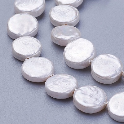 シェルパールビーズ連売り  フラットラウンド  雪  7.5~8.2x2.2~3.5mm  穴：0.5mm  約42~48個/連  15.35インチ〜15.55インチ（39~39.5cm）&nbsp;BSHE-P030-01A-1