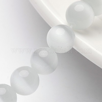 キャッツアイビーズ  ラウンド  ホワイト  8mm  穴：1mm  14.5インチ/連  約49個/連&nbsp;X-CER8mm01-1