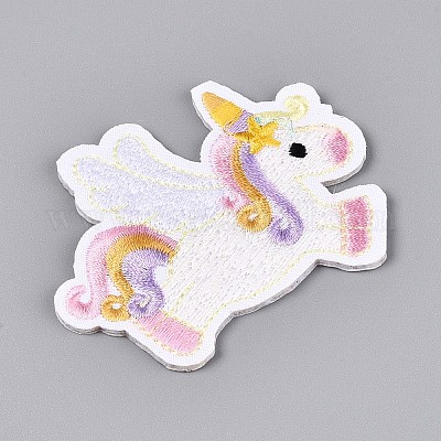 ユニコーンアップリケ 機械刺繍布地手縫い/アイロンワッペン マスクと