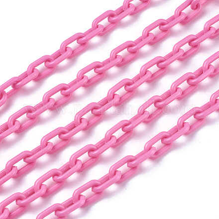ABSプラスチックアズキチェーン  オーバル  ショッキングピンク  13.5~14x8x2mm  14.9インチ〜15.35インチ（38~39cm）/連&nbsp;KY-E007-02E-1