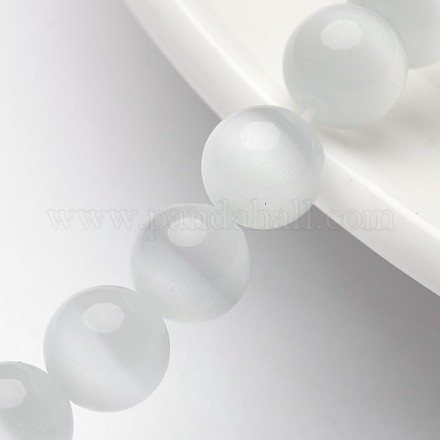 キャッツアイビーズ  ラウンド  ホワイト  8mm  穴：1mm  14.5インチ/連  約49個/連&nbsp;X-CER8mm01-1