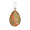Natural Unakite Pendants, Alloy Snap on Bails, Teardrop, 20mm