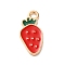 Alloy Enamel Pendants, Light Gold, Fruit, Strawberry, 18x9x1mm, Hole: 1.8mm
