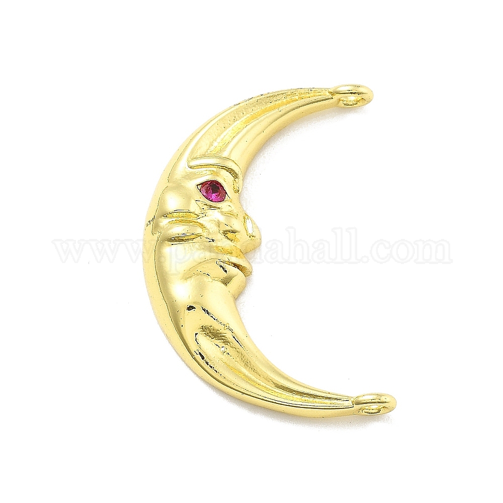 Wholesale Brass Deep Pink Cubic Zirconia Crescent Moon Face Connector 