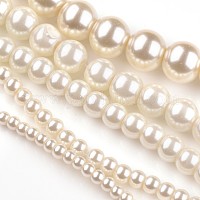 染め加工ガラスパールラウンドビーズ連売り  乳白色  3~10mm  穴：1mm  約85~230個/連&nbsp;HY-X0002-01