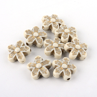 花メッキアクリルビーズ  ゴールドライン入り  ベージュ  16x16x7.5mm  穴：2mm  約585個/500g&nbsp;PACR-Q102-138A