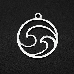 Non-Tarnish 201 Stainless Steel Charms, Laser Cut, Ring with Waved, Stainless Steel Color, 14x12x1mm, Hole: 1.2mm