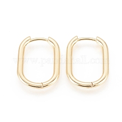 Brass Huggie Hoop Earrings, Long-Lasting Plated, Oval, Real 18K Gold Plated, 22x17x2.5mm, Pin: 1mm
