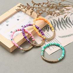 Handmade Polymer Clay Heishi Beads Stretch Bracelets&nbsp;BJEW-JB05704