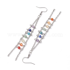 316サージカルステンレススタッドピアス  天然混合石  チェーンチャーム  ステンレス鋼色  105x12mm&nbsp;EJEW-TA00546