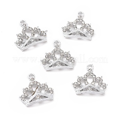 合金ラインストーンペンダント  プラチナ トーン クラウン チャーム  クリスタル  16.5x17.5x2.5mm  穴：1.8mm&nbsp;ALRI-C008-08P