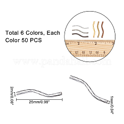 300個6色真鍮製チューブビーズ  ツイスト  ミックスカラー  25x2mm  50個/カラー&nbsp;KK-PH0002-18