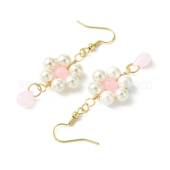 貝殻パールとガラスのダングルイヤリング  花と涙  女性のための  ミスティローズ  60x20mm&nbsp;EJEW-JE05931-01