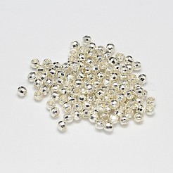 PVD真空メッキ真鍮ラウンドファセットスペーサービーズ  長持ちメッキ  銀  4mm  穴：1.5mm&nbsp;KK-I598-26S-RS