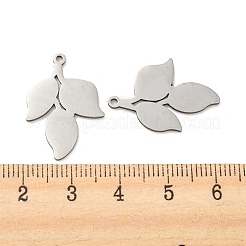 変色しない304ステンレススチールペンダント  レーザー切断  リーフチャーム  ステンレス鋼色  23.7x16.5x1mm  穴：1.2mm&nbsp;LS-STAS-H184-05E-P