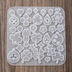 クローバーシリーズ DIY シリコンオーナメント型  UVレジン用  エポキシ樹脂工芸品作り  ホワイトスモーク  120x115x4mm  穴：2mm  内径：8~42x7~23mm&nbsp;SIMO-R012-01C
