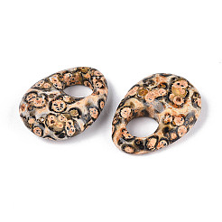 天然ヒョウ皮ジャスパーの大きな穴のペンダント  卵チャーム  25~25.5x18~18.5x6~7mm  穴：7.5~9.5mm&nbsp;G-N348-06A-02