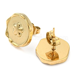 304ステンレススチールスタッドピアス  花付きフラットラウンド  18KGP本金メッキ  12.5x13mm&nbsp;EJEW-I290-11G
