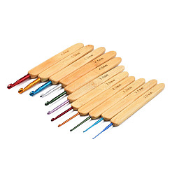 竹ハンドルアルミかぎ針フック針セット  混合サイズ  ミックスカラー  133~137x13~15x7~9mm  11個/セット&nbsp;TOOL-R057