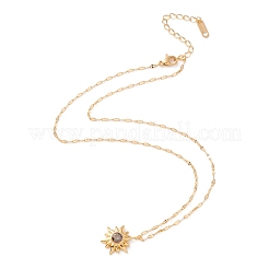 Ion Plating(IP) Cubic Zirconia Sun Pendant Necklace&nbsp;NJEW-F292-04G